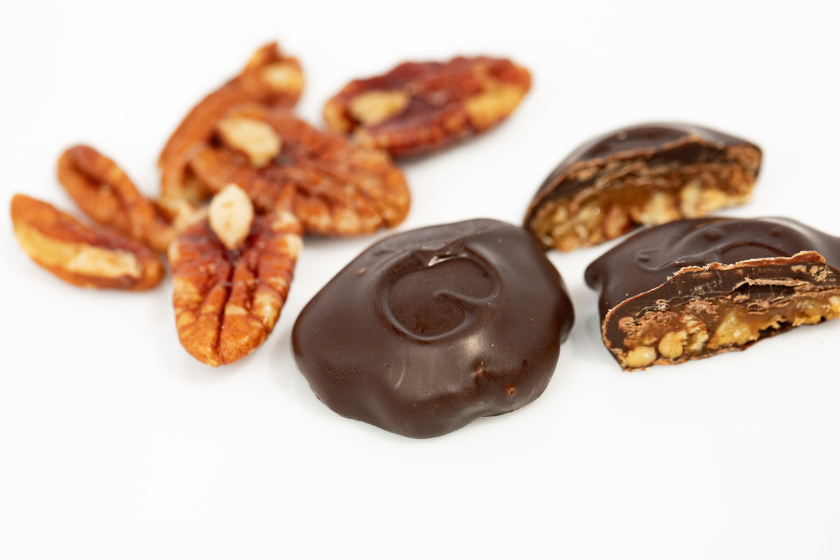 Pecan Caramel Delights Dark Chocolate – Juliet Chocolate Factory Pecan Caramel Delights Dark Chocolate – Juliet Chocolate Factory